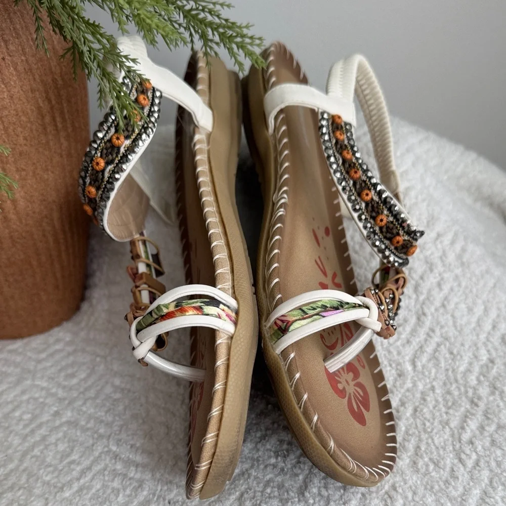 Embellished Tan Floral Slingback Sandals for Women Sz 10 - Picture 5 of 8